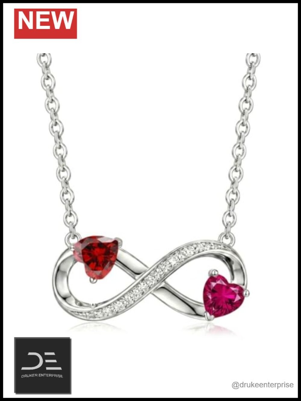 18K White Gold Plated Infinity Birthstone Necklace Pendant Adjustable Chain